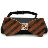 New Wooden bow tie Hand made Bow Retro Striped bow tie and box