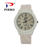 Men Watches Casual Wooden Color Leather Strap Watch