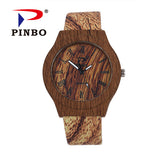 Men Watches Casual Wooden Color Leather Strap Watch