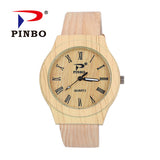 Men Watches Casual Wooden Color Leather Strap Watch