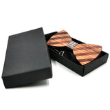 New Wooden bow tie Hand made Bow Retro Striped bow tie and box