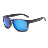 Mens Wood Grain Sunglasses Reflective Sun Glasses Men Vintage Square Eyewear