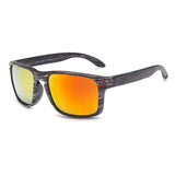 Mens Wood Grain Sunglasses Reflective Sun Glasses Men Vintage Square Eyewear