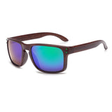 Mens Wood Grain Sunglasses Reflective Sun Glasses Men Vintage Square Eyewear