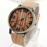 FUNIQUE Simulated Wooden Women Wood Leather Strap Quartz Wristwatch