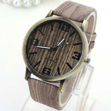 FUNIQUE Simulated Wooden Women Wood Leather Strap Quartz Wristwatch