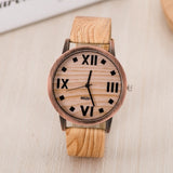 FUNIQUE Simulated Wooden Leather Strap Quartz Wristwatch