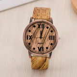 FUNIQUE Simulated Wooden Women Wood Leather Strap Quartz Wristwatch