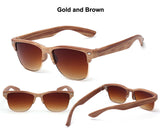 Fashion Vintage Sunglasses Women  Wood Wrap Gold Silver Metal Frame Classic Retro Eyewear glasses