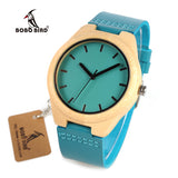 BOBO BIRD WF19F20 Bamboo Wooden Watches Hot Blue Leather Band Ebony Pine Wood Case Quartz Watch