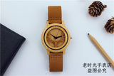 Elk Deer Head Bamboo Watches Genuine Leather Strap