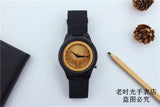 Elk Deer Head Bamboo Watches Genuine Leather Strap
