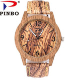 Zegarki Meskie PINBO Men Casual Vintage Lmitation Wood Leather