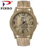 Zegarki Meskie PINBO Men Casual Vintage Lmitation Wood Leather