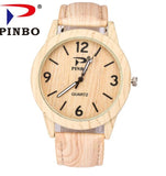Zegarki Meskie PINBO Men Casual Vintage Lmitation Wood Leather