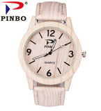 Zegarki Meskie PINBO Men Casual Vintage Lmitation Wood Leather