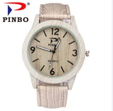 Zegarki Meskie PINBO Men Casual Vintage Lmitation Wood Leather