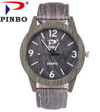 Zegarki Meskie PINBO Men Casual Vintage Lmitation Wood Leather