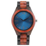 Dark Brown/Sapphire Blue Face Dial Watches Full Wooden Women Analog Wrist