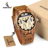 BOBO BIRD Zebra Wood Watches Men Genuine Leather Band