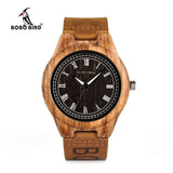 BOBO BIRD Zebra Wood Watches Men Genuine Leather Band