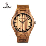BOBO BIRD Zebra Wood Watches Men Genuine Leather Band