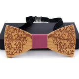 RBOCOTT Fashion Handmade Wooden Bow Tie Vintage Floral Wooden Bowtie
