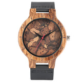Natural Men's Wood Watch Crack Pattern Genuine Leather Hand-made