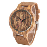Natural Men's Wood Watch Crack Pattern Genuine Leather Hand-made