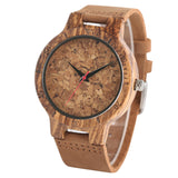 Natural Men's Wood Watch Crack Pattern Genuine Leather Hand-made