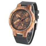 Natural Men's Wood Watch Crack Pattern Genuine Leather Hand-made